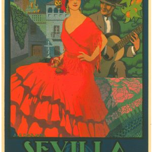 Reproducción del cartel de las Fiestas de Primavera de Sevilla, 1927, en alta calidad.