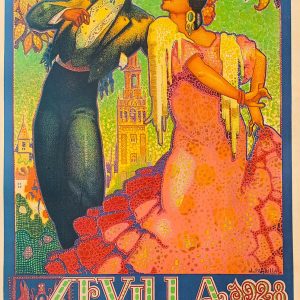 Póster del cartel original de las Fiestas de Primavera de Sevilla, 1928, en alta calidad.