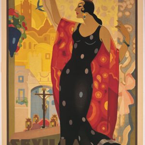 Reproducción del cartel de las Fiestas de Primavera de Sevilla, 1932, en alta calidad.