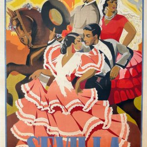 Reproducción del cartel de las Fiestas Primaverales de Sevilla, 1946, en alta calidad.