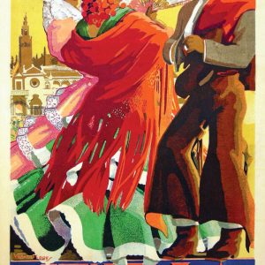 Reproducción del cartel de las Fiestas Primaverales de Sevilla, 1950, en alta calidad.