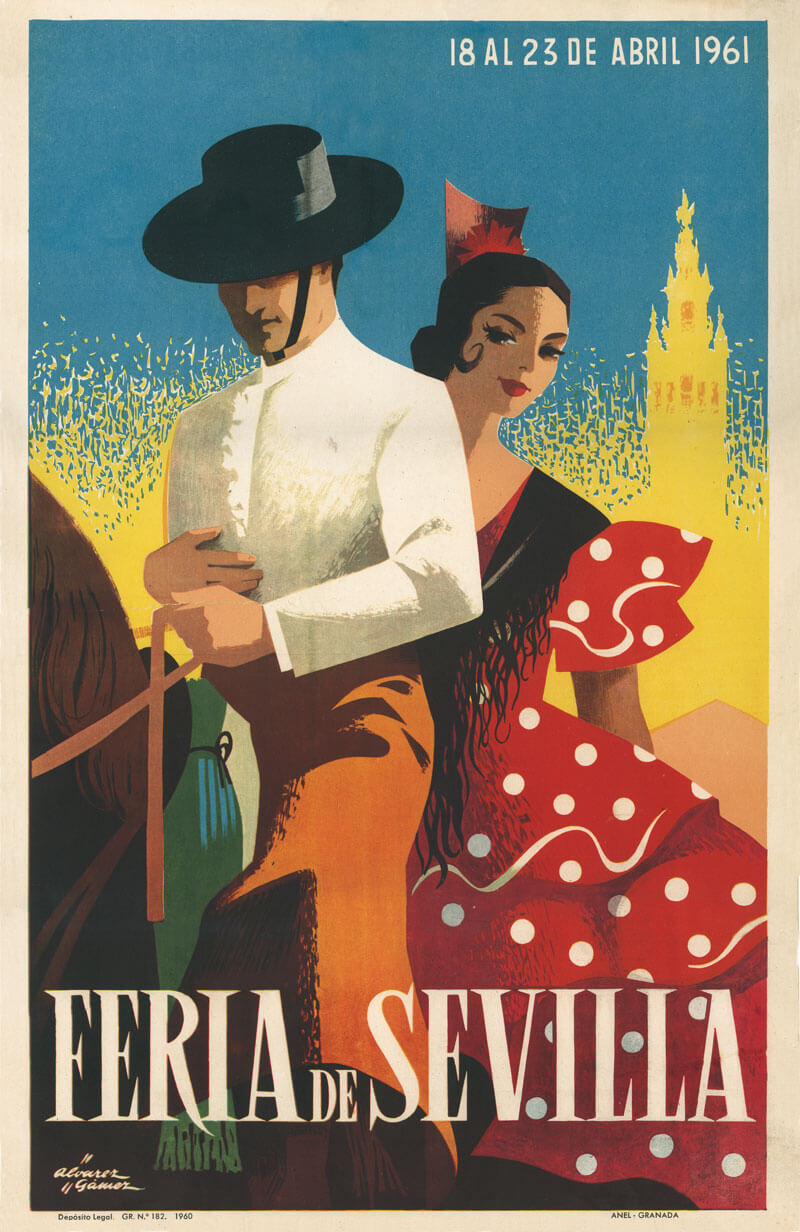 Póster de alta calidad del cartel original de la Feria de Sevilla, 1961.