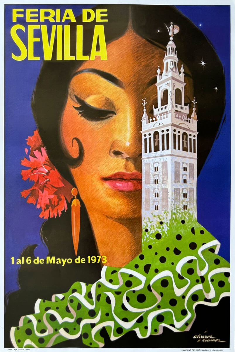 Póster de alta calidad del cartel original de la Feria de Sevilla, 1973.