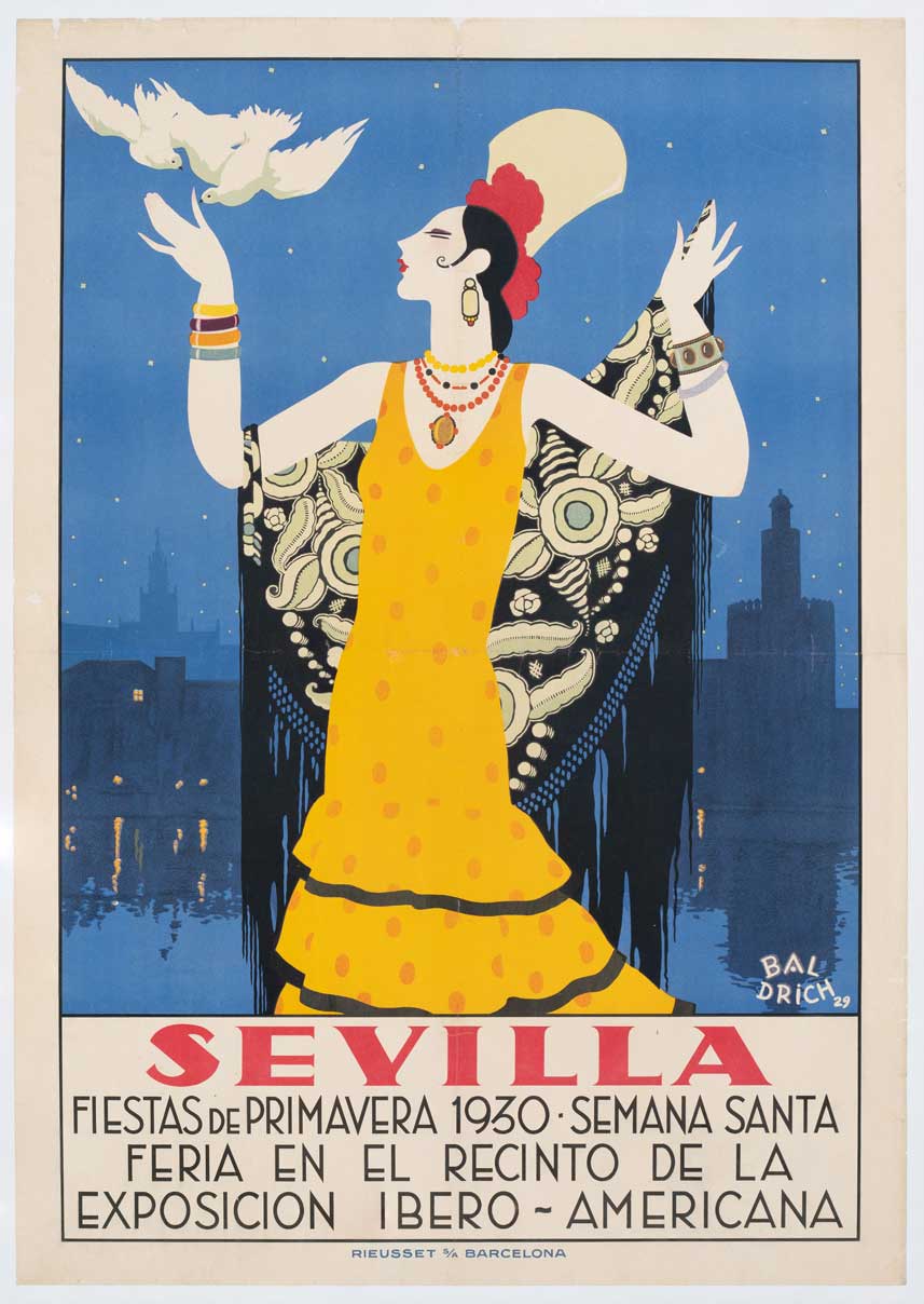 Reproducción del cartel de las Fiestas de Primavera de Sevilla, 1930, diseñado por Baldrich.