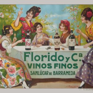 Póster mujeres degustando vinos Florido en traje regional