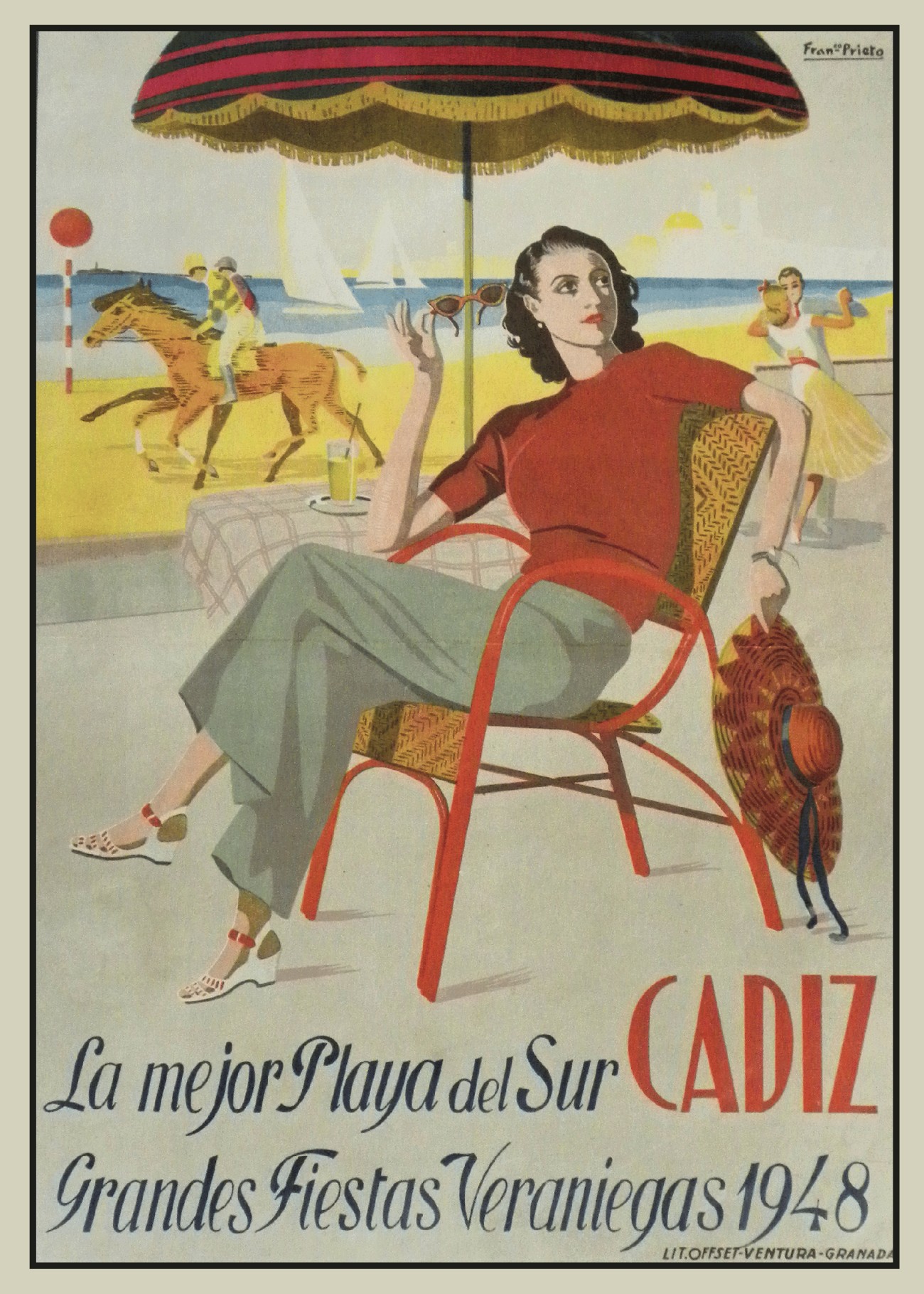 Reproducción cartel La mejor Playa del Sur Cádiz 1948