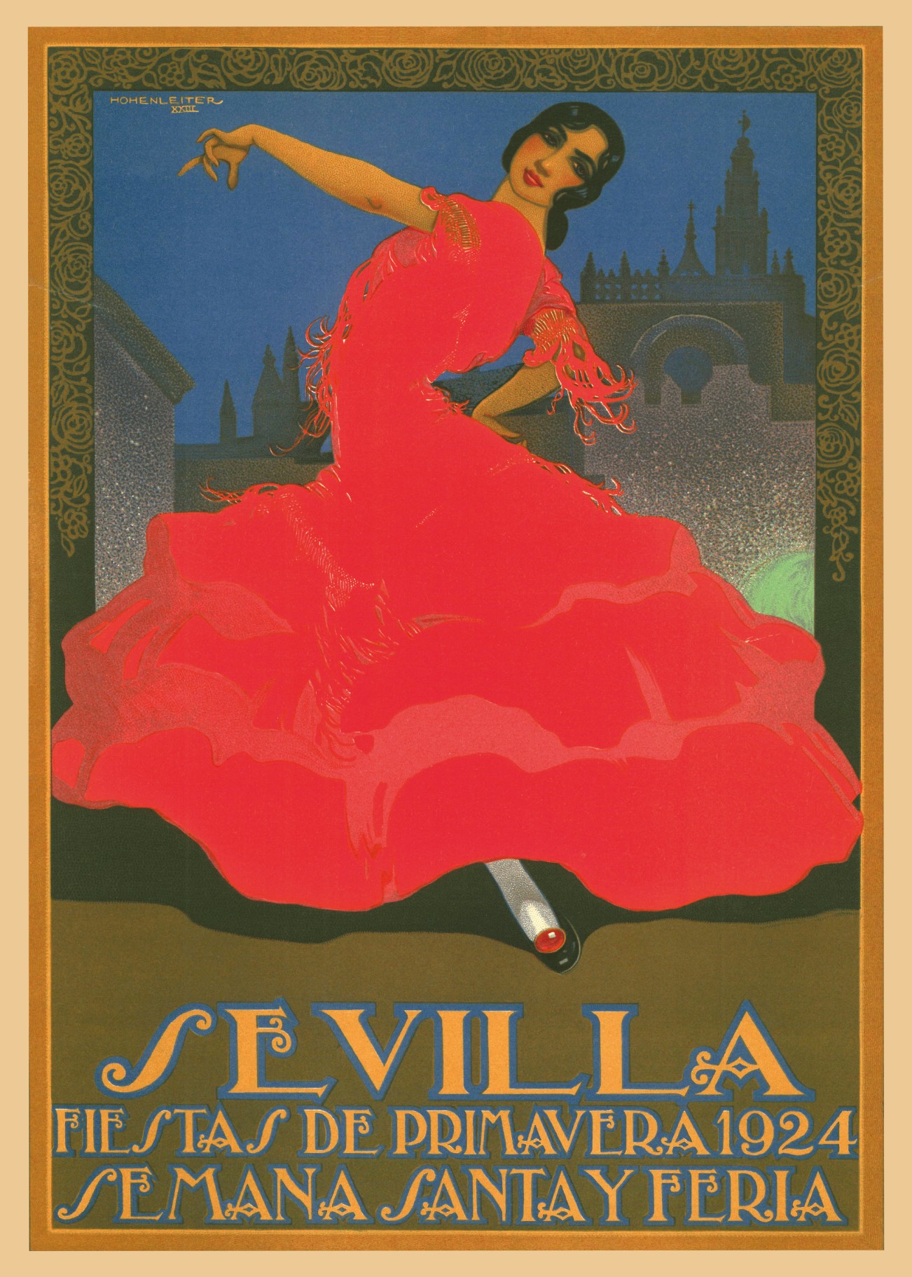 Reproducción cartel Sevilla 1924 Fiestas Primavera en papel couché